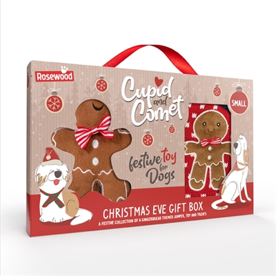 Cupid & comet christmas eve gift pack met trui / speeltje / snacks