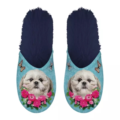 Pantoffel shih tzu lichtblauw / donkerblauw