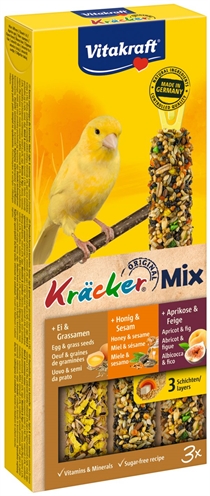 VITAKRAFT Kanarie Kräcker Honing/Fruit/Ei 3x gebakken stokje, veel vitamines, met ophangclip - gemengd - 3 stuks
