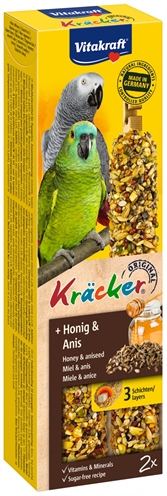 VITAKRAFT Papegaai Kräcker Honing 3x gebakken op houten stokje | Vitamines & mineralen, ophangclip - Natuurlijk - 2 stuks
