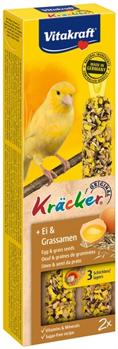 VITAKRAFT Kanarie Kräcker Ei 2-in-1 3x gebakken op stokje | Veel eiwitten & ophangclip - Natuurlijk - 2 stuks