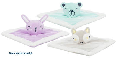 TRIXIE Knuffeldoekje Junior Pluche zacht met knuffelkopje, zonder pieper - Assorti - 20x20 cm